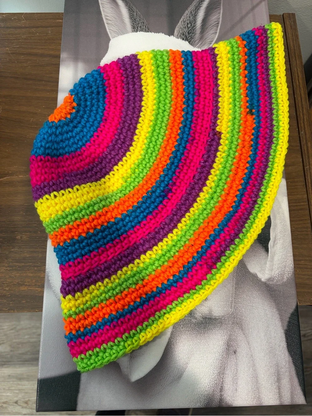 Handmade Crochet Rainbow Bucket Hat Neon Hippie Boho Festival